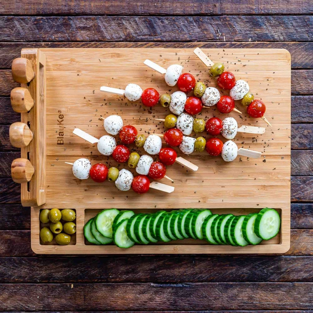 Bamboo Cheese Board and Knife Set - 14x11 inch Charcuterie Board with 4 Cheese Knives - Wood Serving Tray Image 8