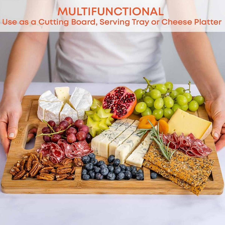 Large Bamboo Cutting Board - 17x12" Wood Cutting Board for MeatCheeseVeggies - Wood Serving Tray with Juice Groove and 3 Image 4