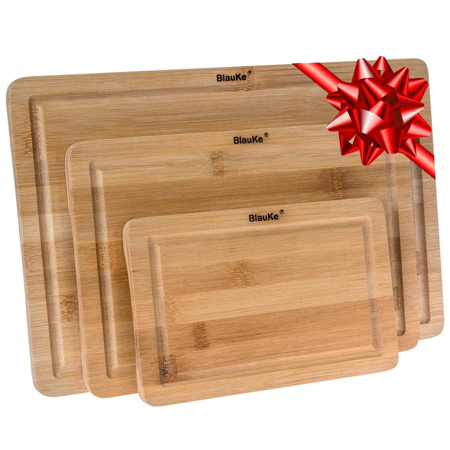 Wooden Cutting Boards for Kitchen with Juice Groove and Handles - Bamboo Chopping Boards Set of 3 - Wood Serving Trays Image 1