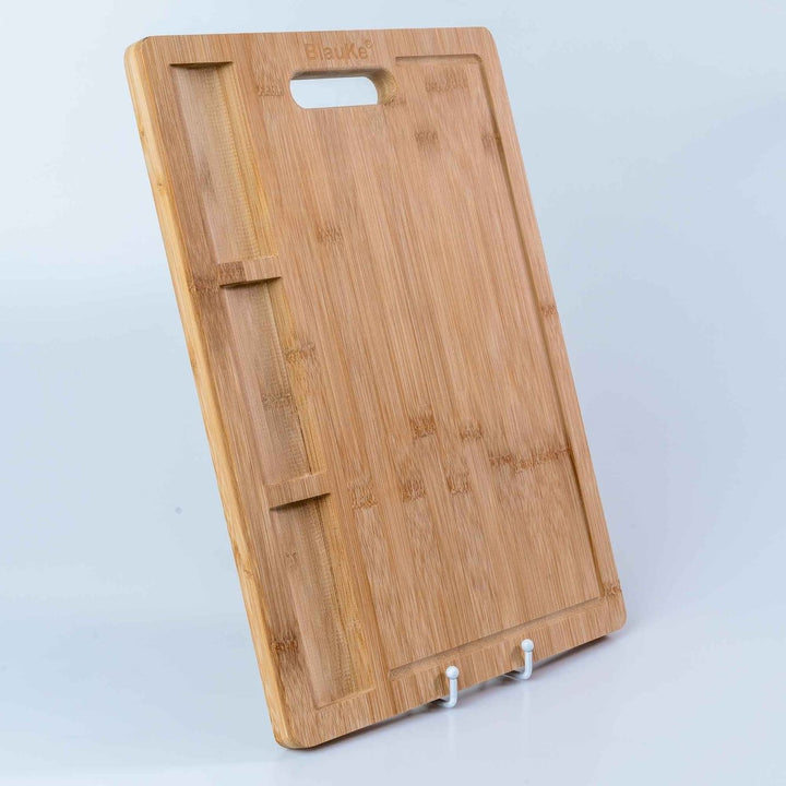 BlauKe Large Bamboo Cutting Board 17x12 Organic Wood with Juice Groove Compartments Image 11