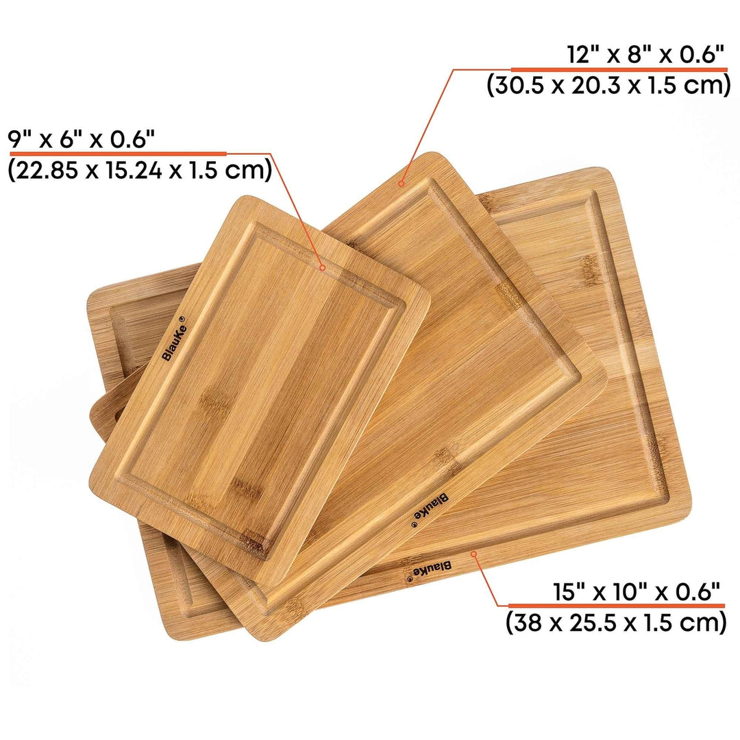 Bamboo Cutting Board Set of 3 with Juice Groove and Handles Eco-Friendly Wood Image 3