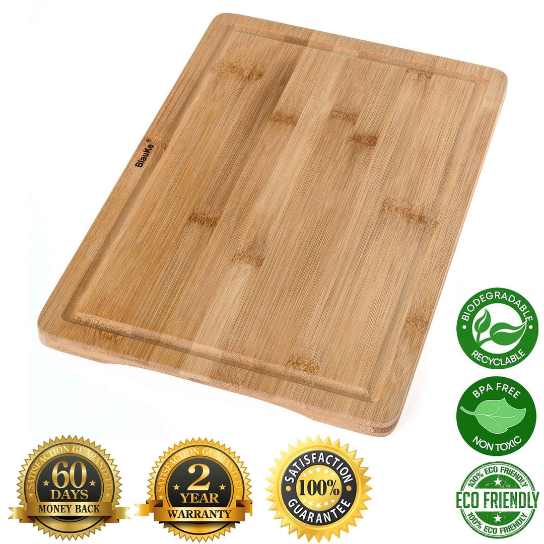 Bamboo Cutting Board 15x10 inch Double Sided Serving Tray with Juice Groove Handles Image 2