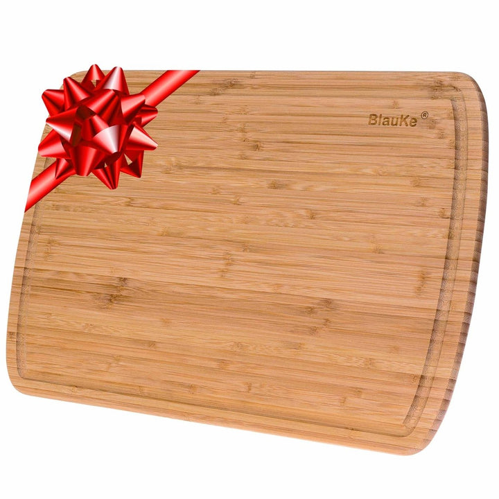 BlauKe Extra Large Bamboo Cutting Board 18x12 inch Juice Groove Serving Tray Image 1