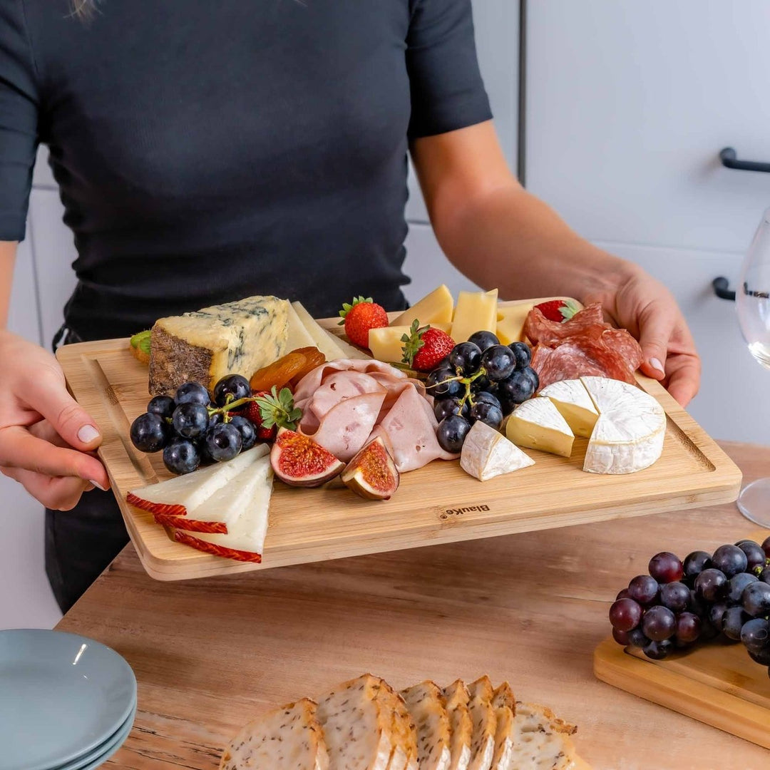 Bamboo Cutting Board 15x10 inch Double Sided Serving Tray with Juice Groove Handles Image 4