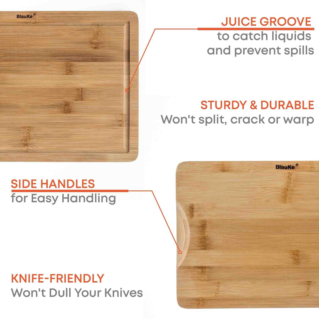 Wooden Cutting Boards for Kitchen with Juice Groove and Handles - Bamboo Chopping Boards Set of 3 - Wood Serving Trays Image 7