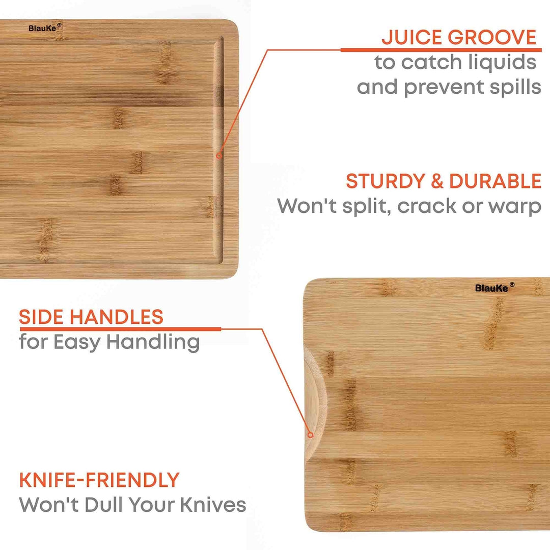 Bamboo Cutting Board Set of 3 with Juice Groove and Handles Eco-Friendly Wood Image 7