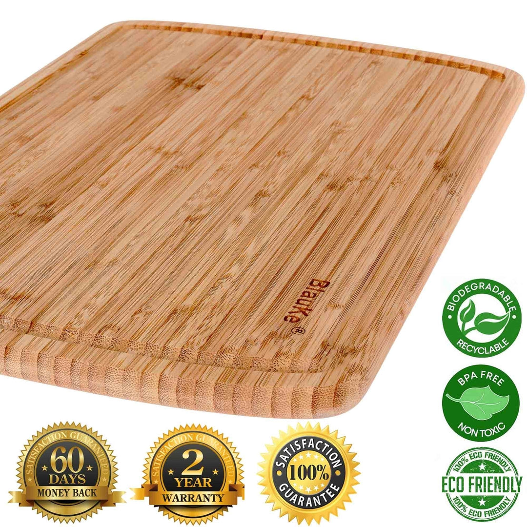 BlauKe Extra Large Bamboo Cutting Board 18x12 inch Juice Groove Serving Tray Image 2