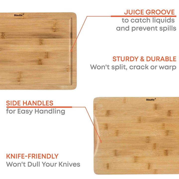 Bamboo Cutting Board 15x10 inch Double Sided Serving Tray with Juice Groove Handles Image 7