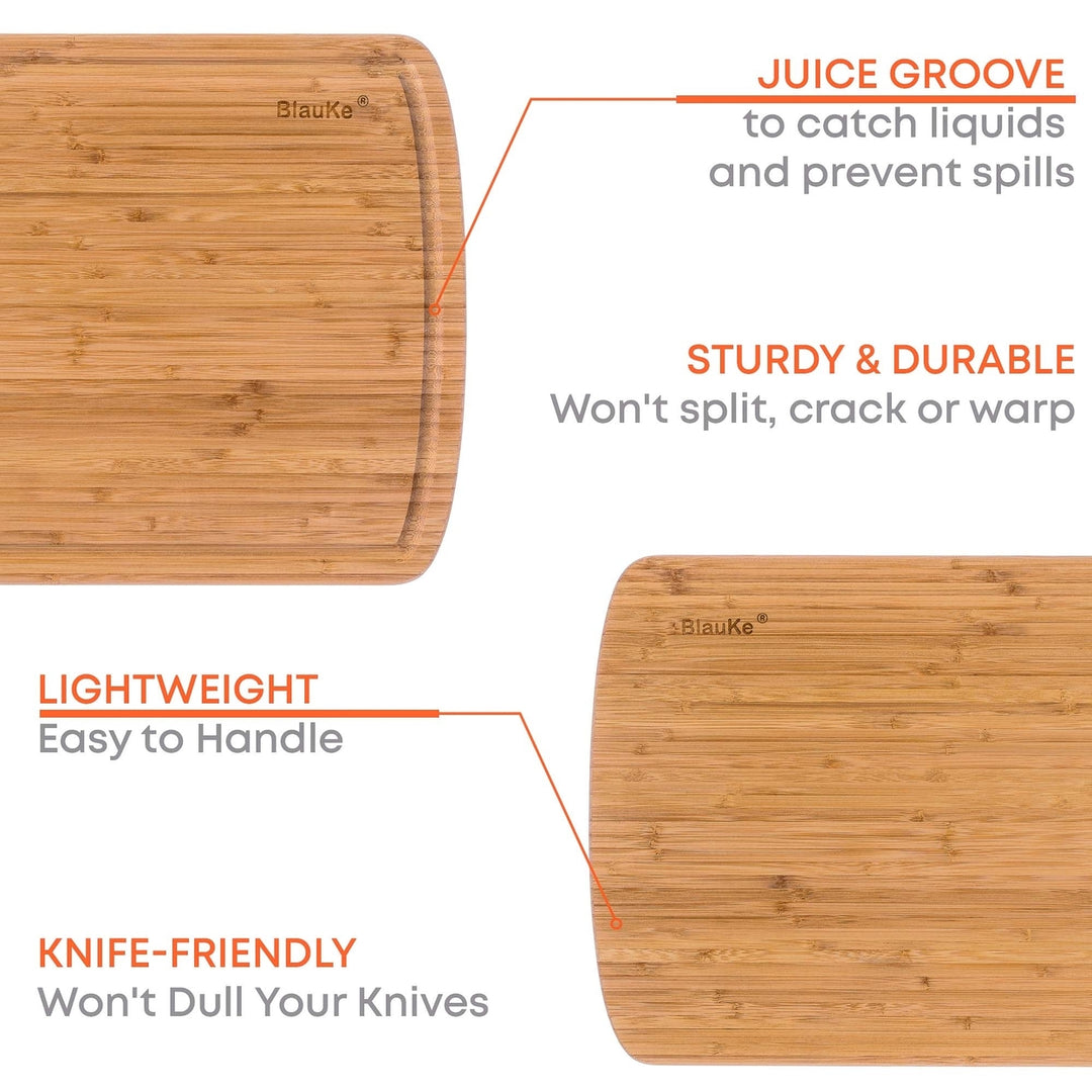 BlauKe Extra Large Bamboo Cutting Board 18x12 inch Juice Groove Serving Tray Image 7