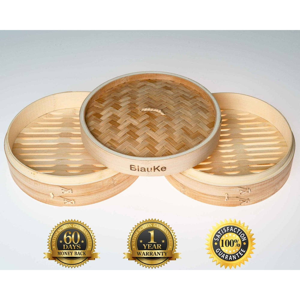 Bamboo Steamer for Cooking DumplingsVegetablesMeatFishRice - Bamboo Steamer Basket 10 Inch with ChopsticksTongs and 50 Image 2