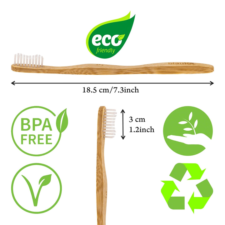 Bamboo Toothbrush Set of 5 Medium Bristles Eco-Friendly Biodegradable Charcoal Image 3