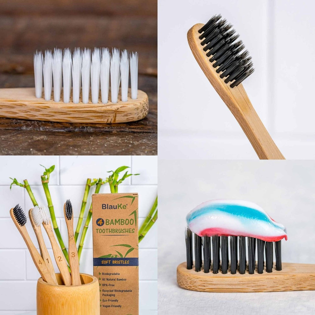 Bamboo Toothbrush Set 4-Pack Soft Bristles Eco-Friendly Biodegradable Wooden Image 4