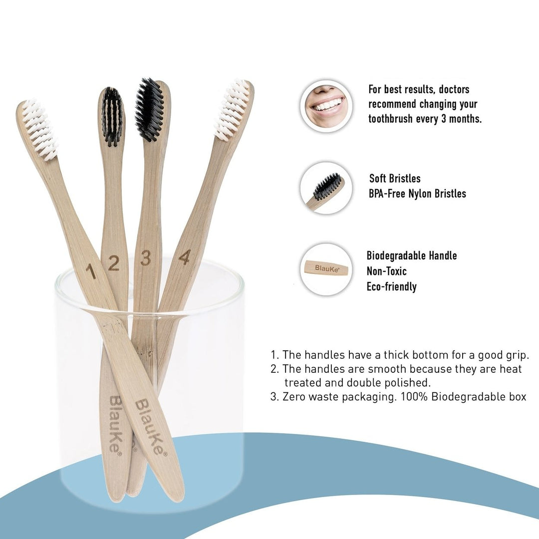 Bamboo Toothbrush Set 4-Pack Soft Bristles Eco-Friendly Biodegradable Wooden Image 6