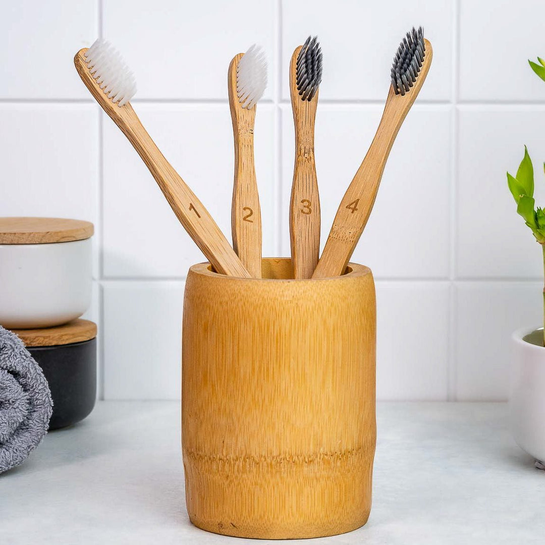 Bamboo Toothbrush Set 4-Pack Soft Bristles Eco-Friendly Biodegradable Wooden Image 8