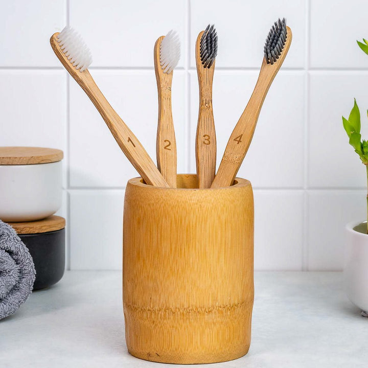 Bamboo Toothbrush Set 4-Pack Soft Bristles Eco-Friendly Biodegradable Wooden Image 8