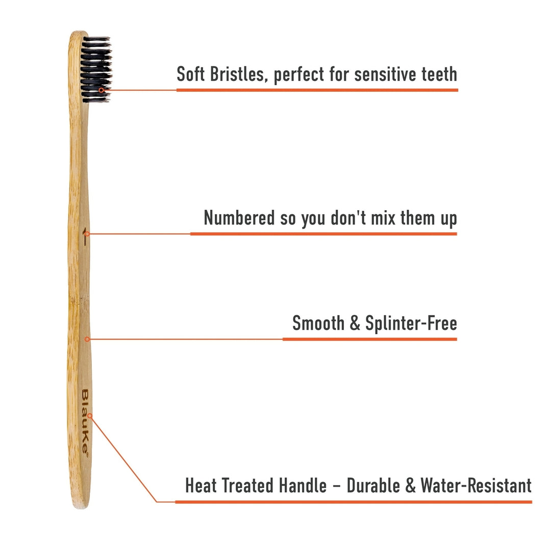 Bamboo Toothbrush Set 4-Pack Soft Bristles Eco-Friendly Biodegradable Wooden Image 9