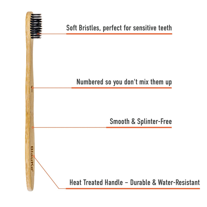 Bamboo Toothbrush Set 4-Pack Soft Bristles Eco-Friendly Biodegradable Wooden Image 9