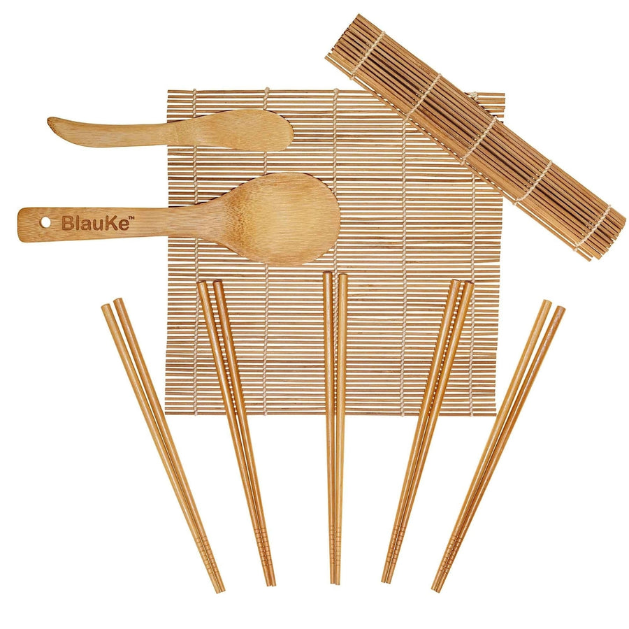 Bamboo Sushi Making Kit with 2 Sushi Rolling Mats5 Pairs of Reusable Bamboo Chopsticks1 Rice Paddle and 1 Spreader - Image 1