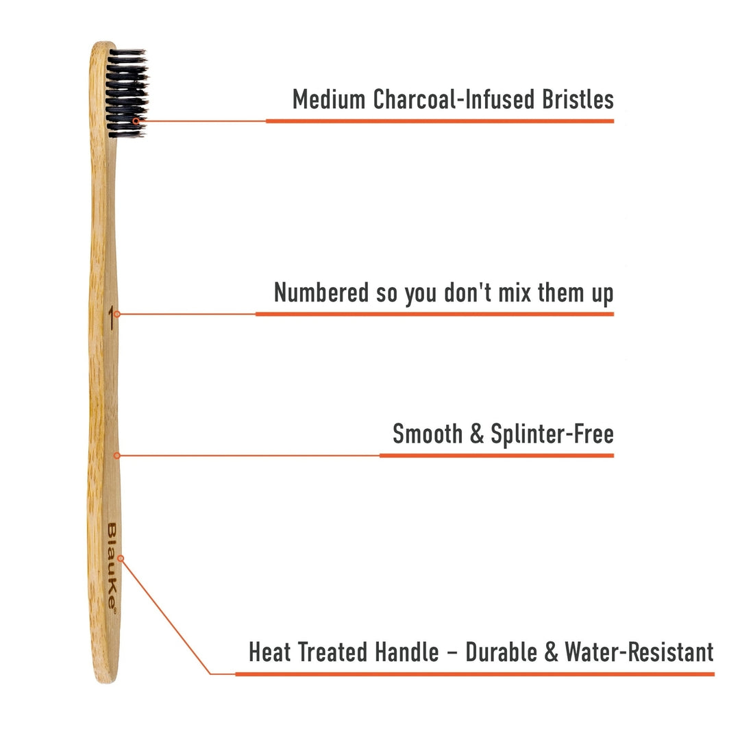 Bamboo Toothbrush Set 5-Pack Medium Bristles Charcoal Eco-Friendly Wooden Image 8