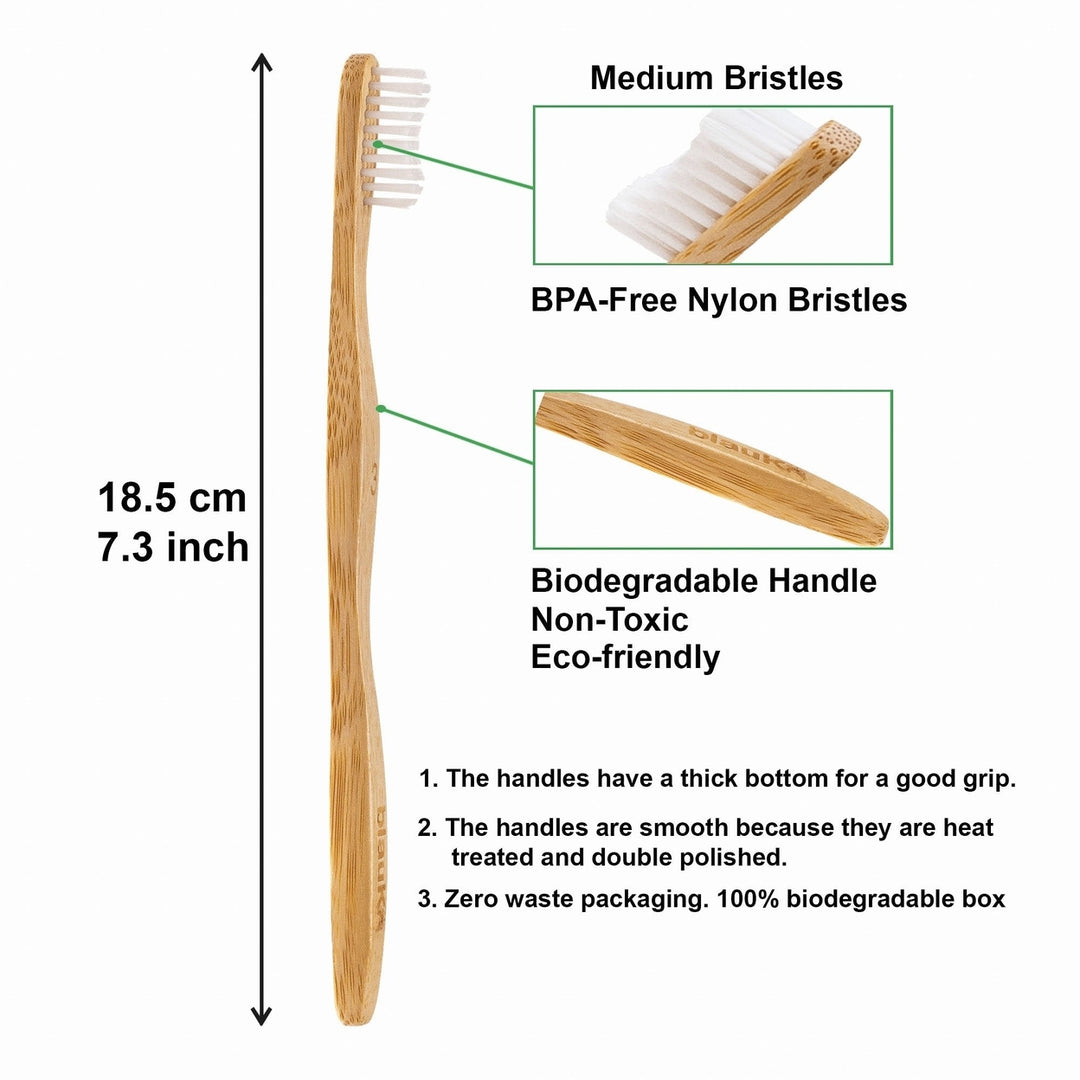 Bamboo Toothbrush Set of 5 Medium Bristles Eco-Friendly Biodegradable Charcoal Image 10