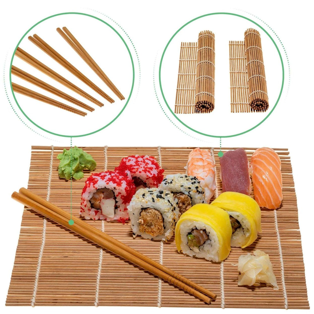 Bamboo Sushi Making Kit with 2 Rolling Mats 5 Pairs Chopsticks Rice Paddle Image 4