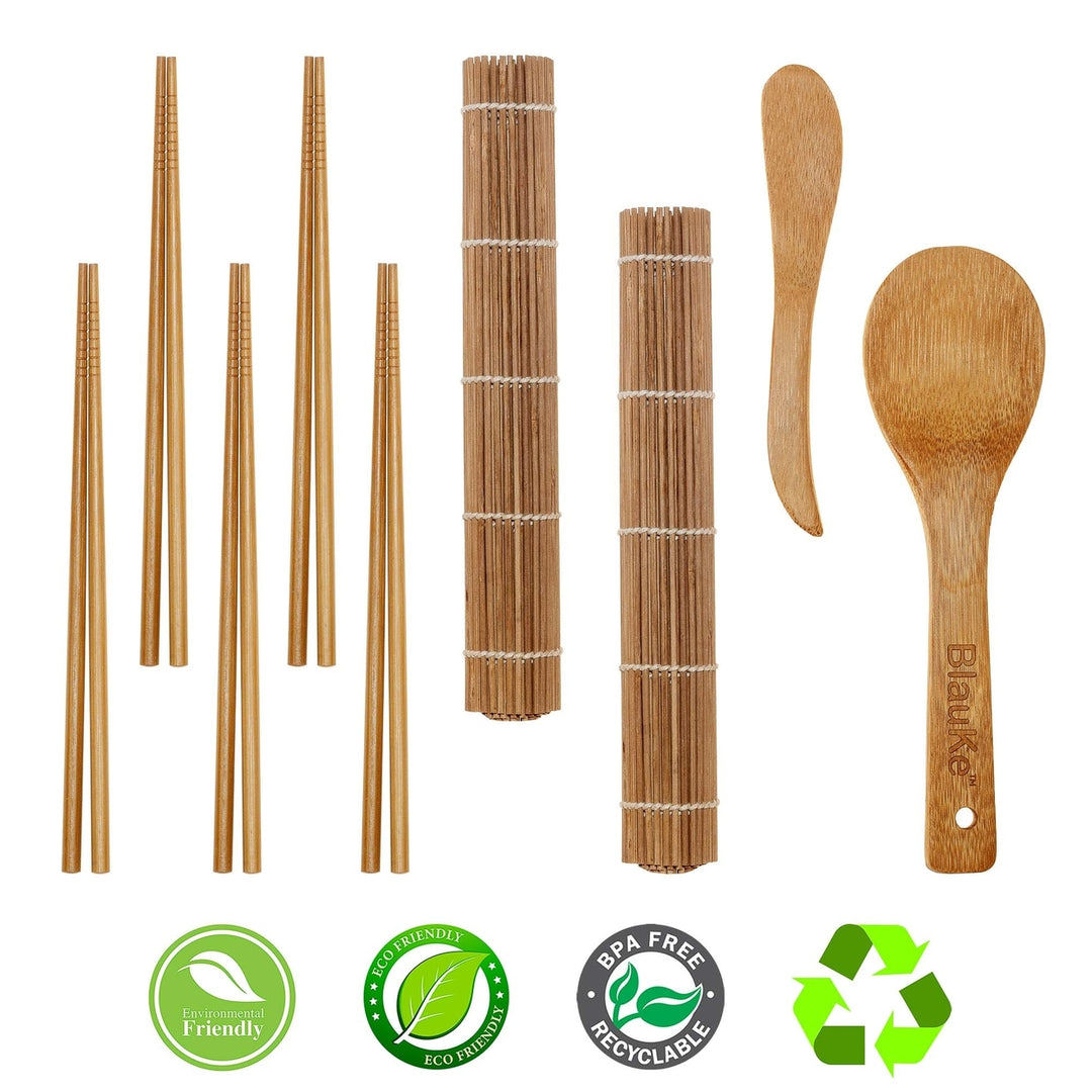 Bamboo Sushi Making Kit with 2 Rolling Mats 5 Pairs Chopsticks Rice Paddle Image 11