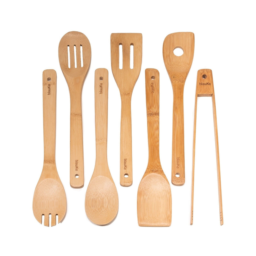 Wooden Spoons for Cooking 7-Pack - Bamboo Kitchen Utensils Set for Nonstick Cookware Image 1