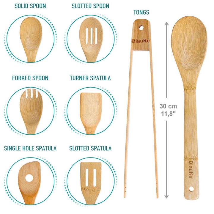 Bamboo Wooden Spoons Set 7 Pack Kitchen Utensils Nonstick Cooking Tools Image 3