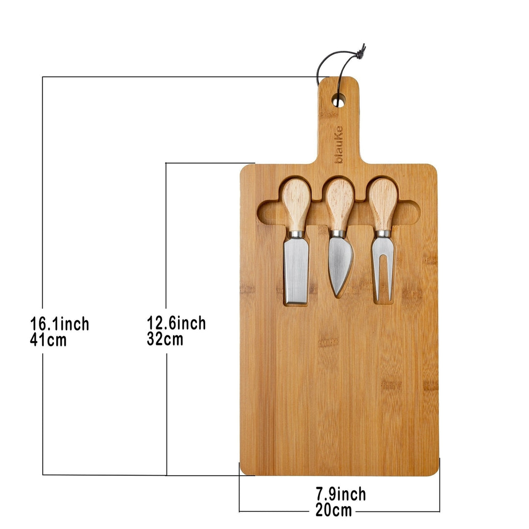 Bamboo Cheese Board and Knife Set - 12x8 inch Charcuterie Board with Magnetic Cutlery Storage - Wood Serving Tray with Image 3