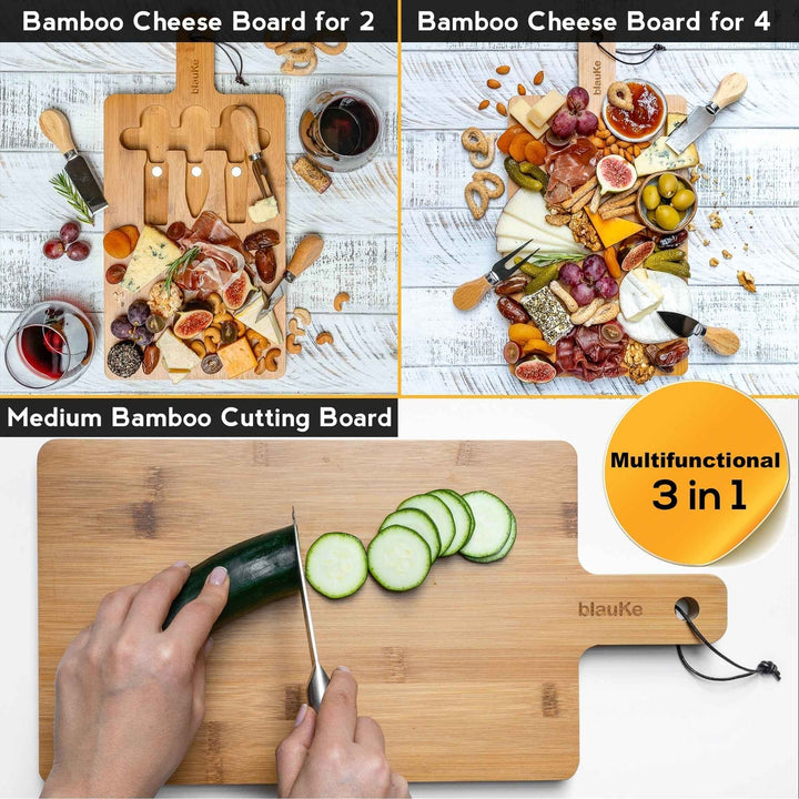 Bamboo Cheese Board and Knife Set - 12x8 inch Charcuterie Board with Magnetic Cutlery Storage - Wood Serving Tray with Image 7