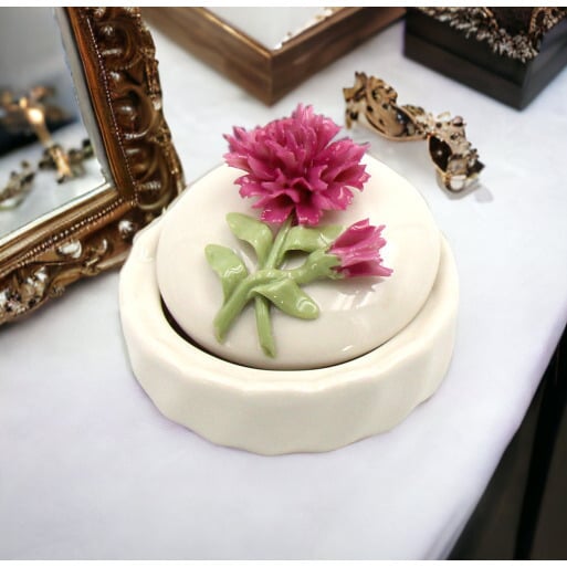 Ceramic Carnation Flower Jewelry Box 3x2.25 Image 1