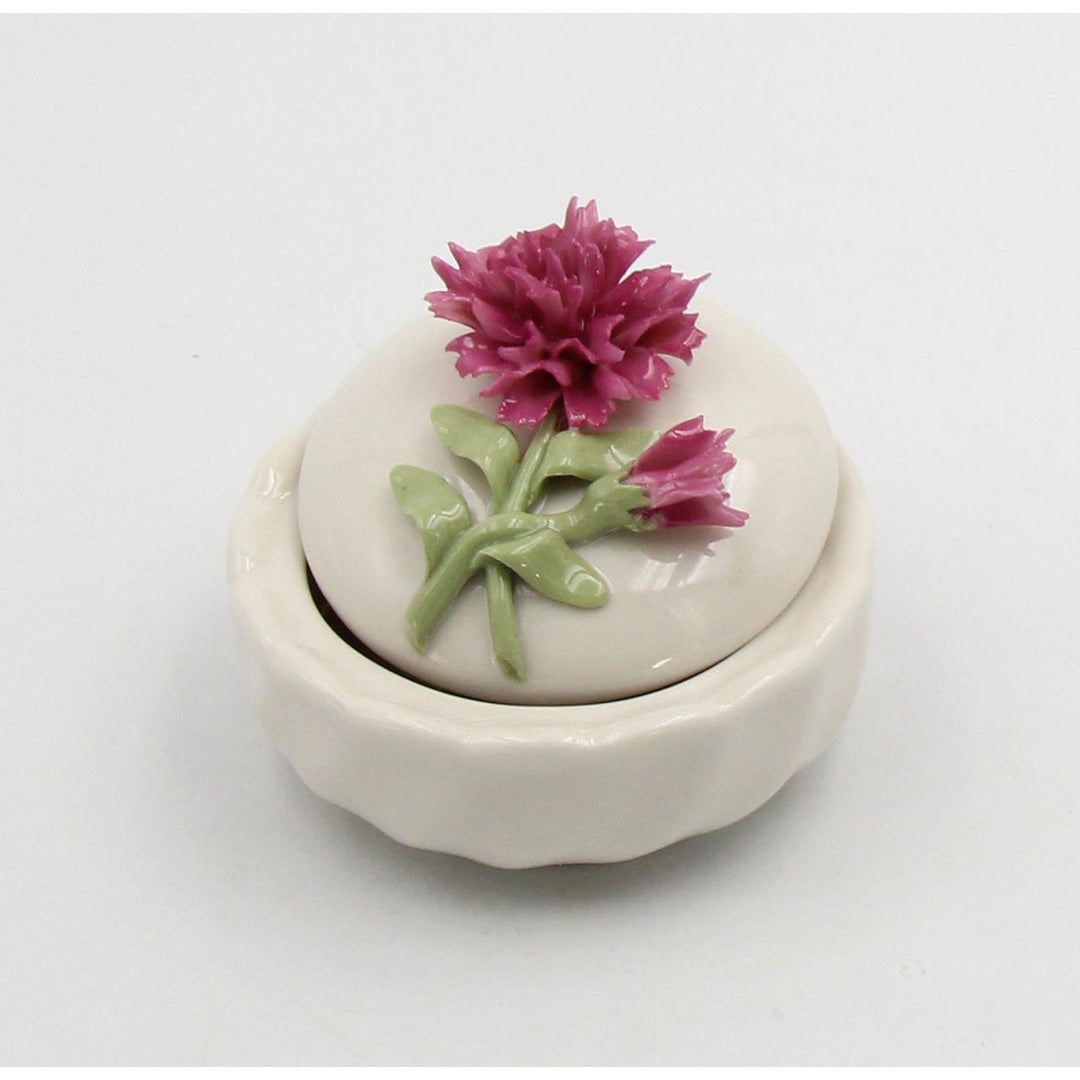 Ceramic Carnation Flower Jewelry Box 3x2.25 Image 2