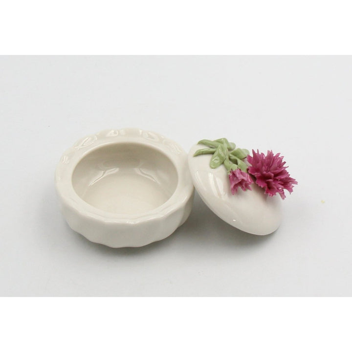 Ceramic Carnation Flower Jewelry Box 3x2.25 Image 3