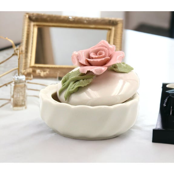 Ceramic Rose Jewelry Box 3x2.25in  Mom Valentines Day Image 1