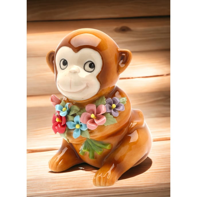 Ceramic Monkey Flowers Figurine  Daughter Nature Image 2