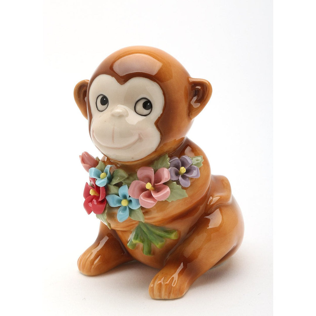 Ceramic Monkey Flowers Figurine  Daughter Nature Image 3