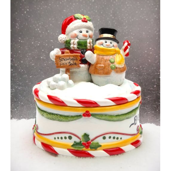 Ceramic Snowman Candy Box 4.75in Christmas Home Image 1