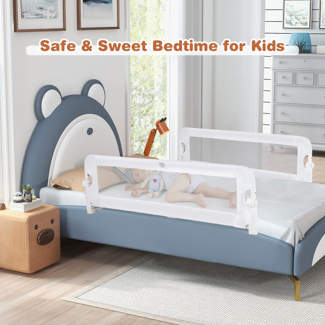 Babyjoy 48 Breathable Safety Bed Rail Guard Toddlers Kids Baby Swing Down Bedrail BlueGrayWhite Image 2