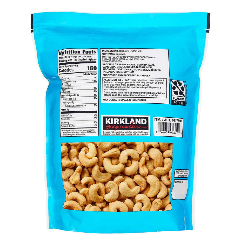 Kirkland Signature Fancy Whole Cashews Unsalted 2.5 Pounds Image 2