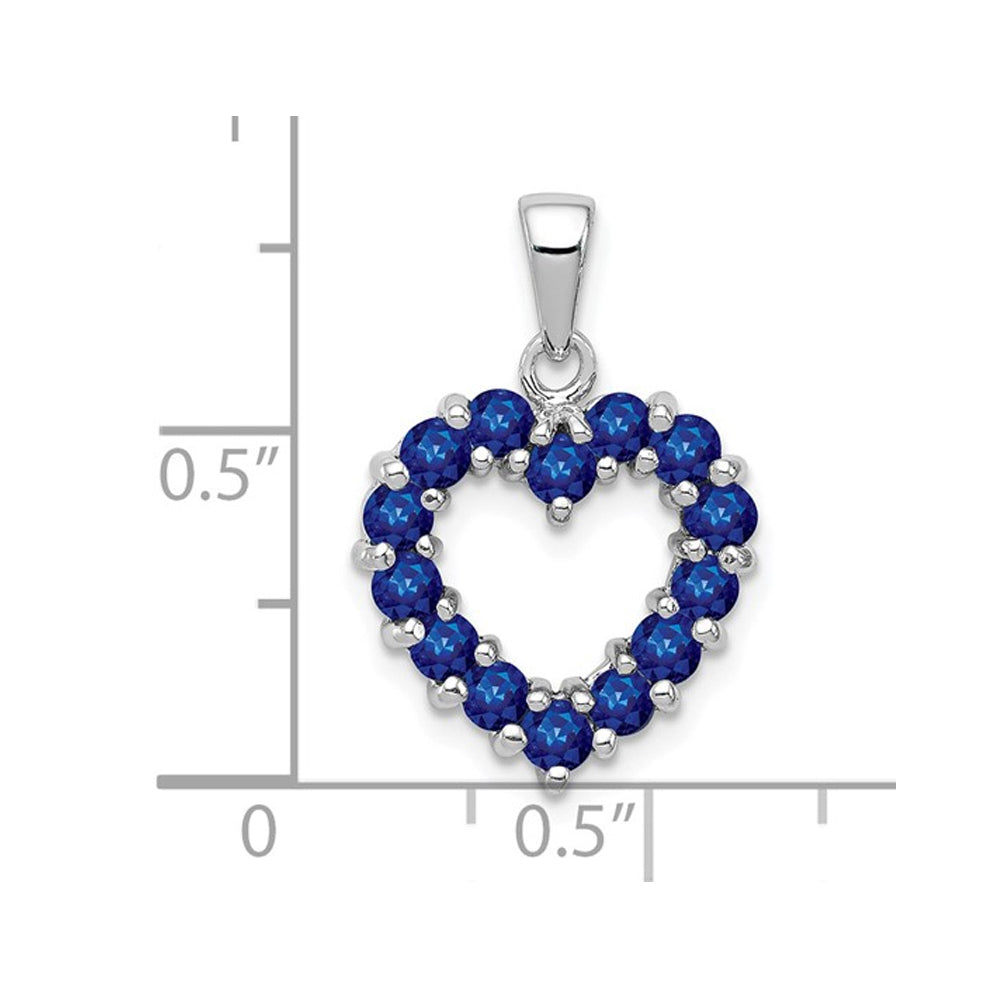 1.00 Carat (ctw) Blue Sapphire Heart Pendant Necklace in Sterling Silver with Chain Image 2