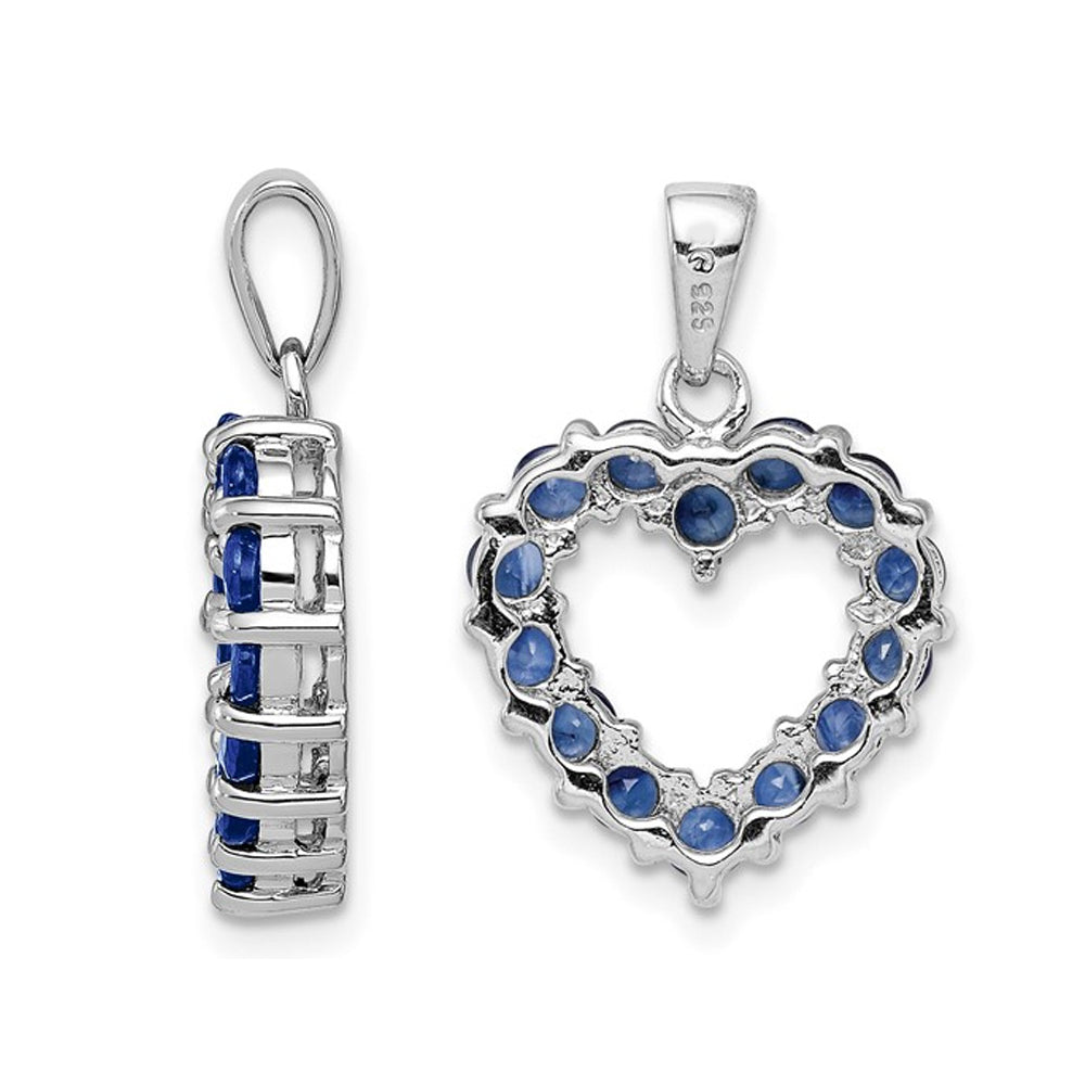 1.00 Carat (ctw) Blue Sapphire Heart Pendant Necklace in Sterling Silver with Chain Image 3