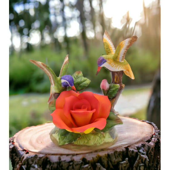 Ceramic Double Hummingbirds with Rose Flower FigurineHome DcorMomKitchen Dcor, Image 1
