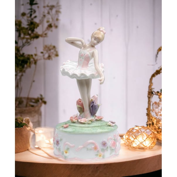 Ceramic Dancing Ballerina Music Box 4x4x7.5  Daughter Image 1