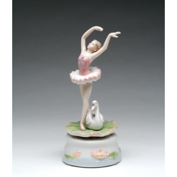 Ceramic Dancing Ballerina Music Box with Swan 3 7/8D x 7 3/8H Image 3