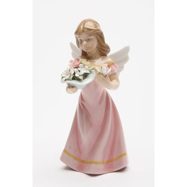 Ceramic Angel Figurine Pink Dress Garden  5.375" Tall Image 3