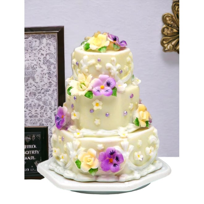 Ceramic Pansy Flower Jewelry Box 3in Cake Shaped Image 2