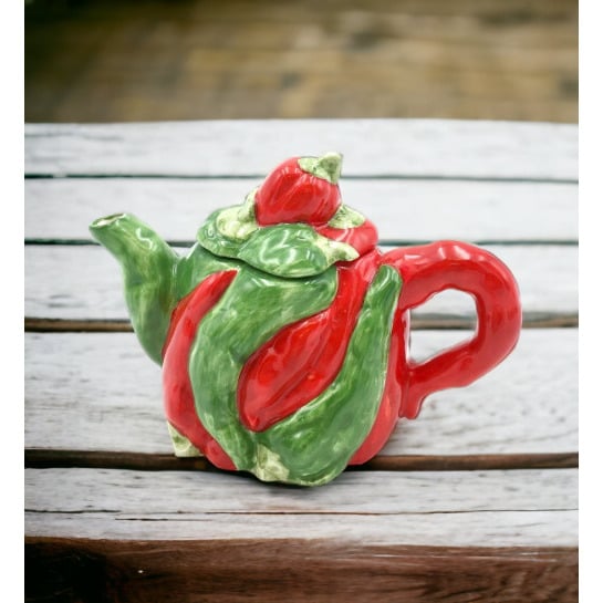 Ceramic Red Pepper Mini Teapot 2.25in Farmhouse Kitchen or Her Image 1