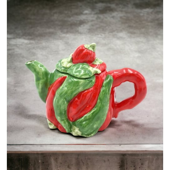 Ceramic Red Pepper Mini Teapot 2.25in Farmhouse Kitchen or Her Image 2