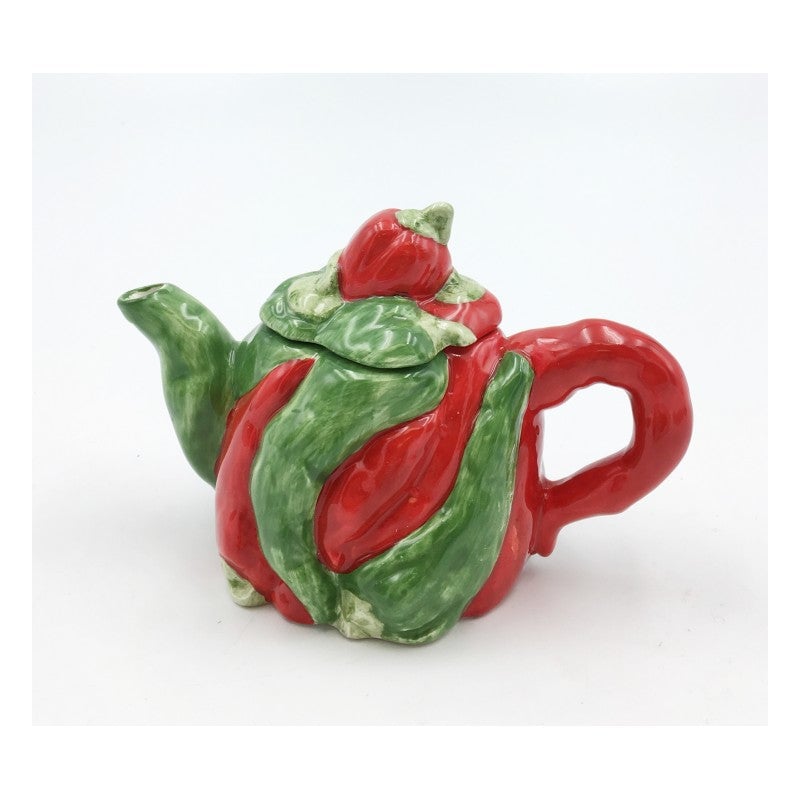 Ceramic Red Pepper Mini Teapot 2.25in Farmhouse Kitchen or Her Image 3