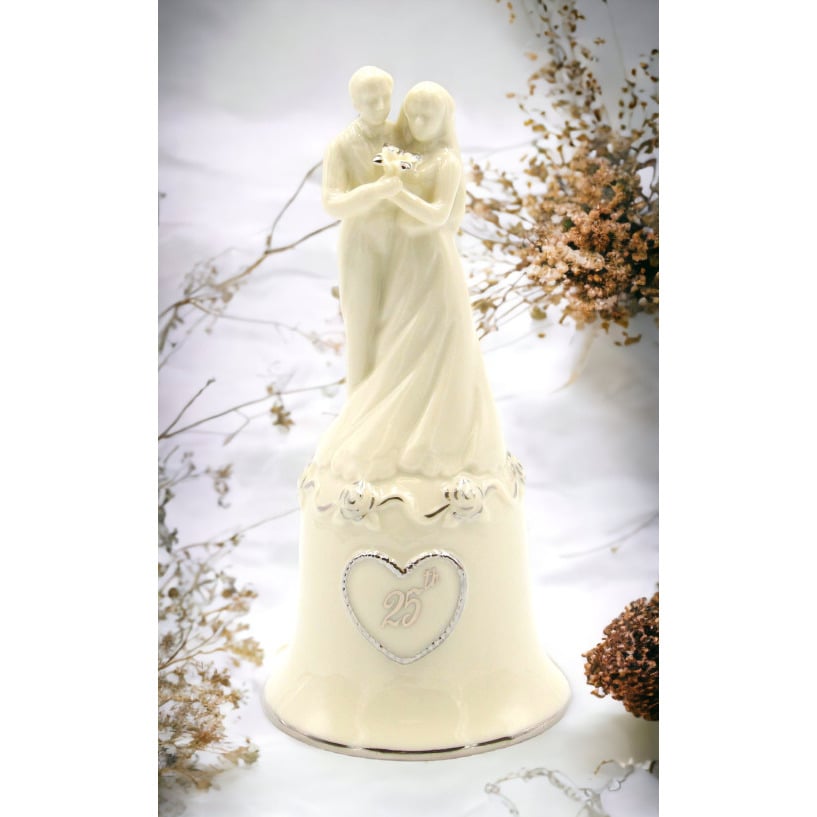 Ceramic 25th Anniversary Wedding Couple Bell 2.75in Gift Decorative Image 1